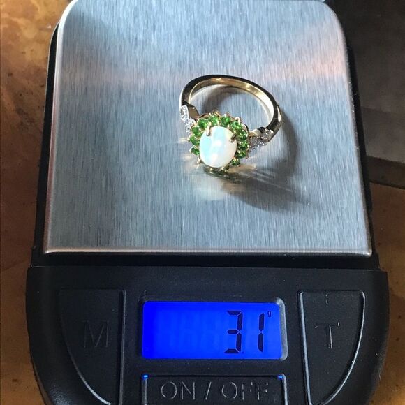 Natural Ethiopian Opal Chrome Diopside Sterling Silver Halo Ring Size 5.75 - Picture 8 of 8